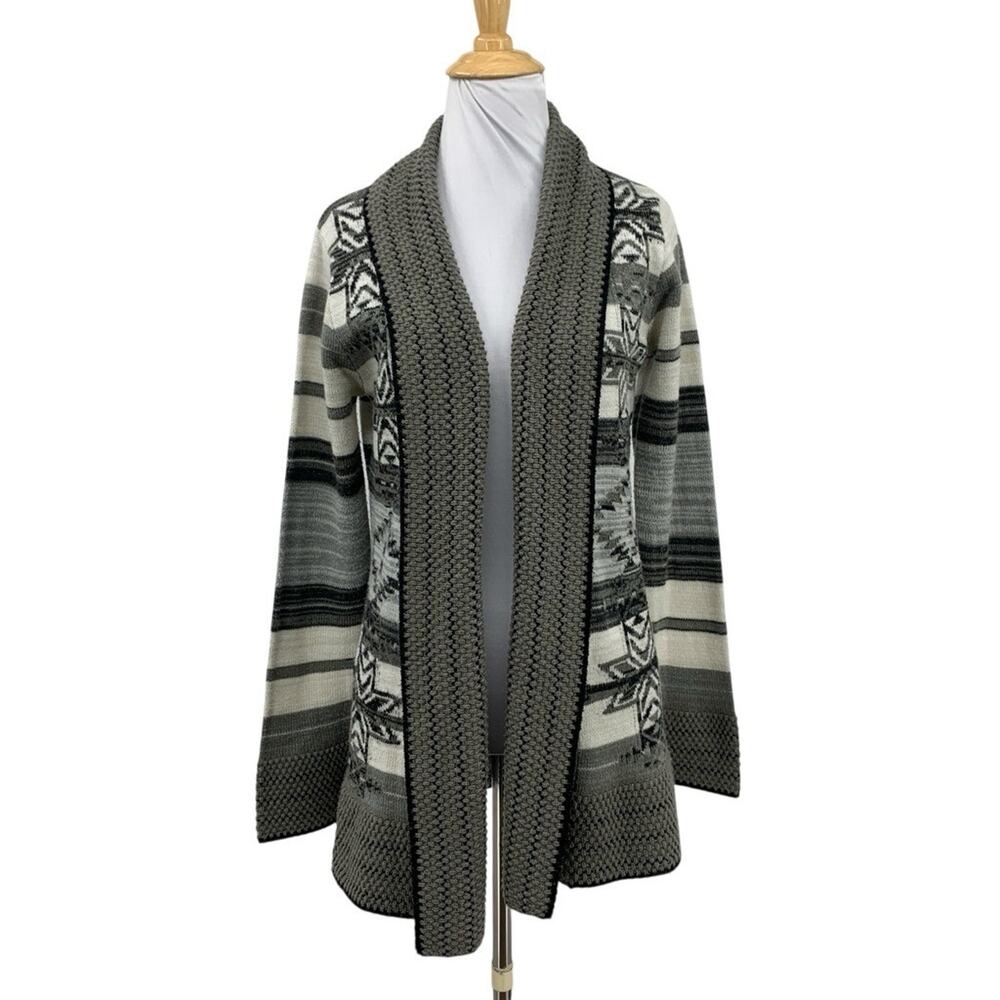 BCBGMaxazria Cardigan Womens M Medium Cable Knit Aztec Geometric Open Front